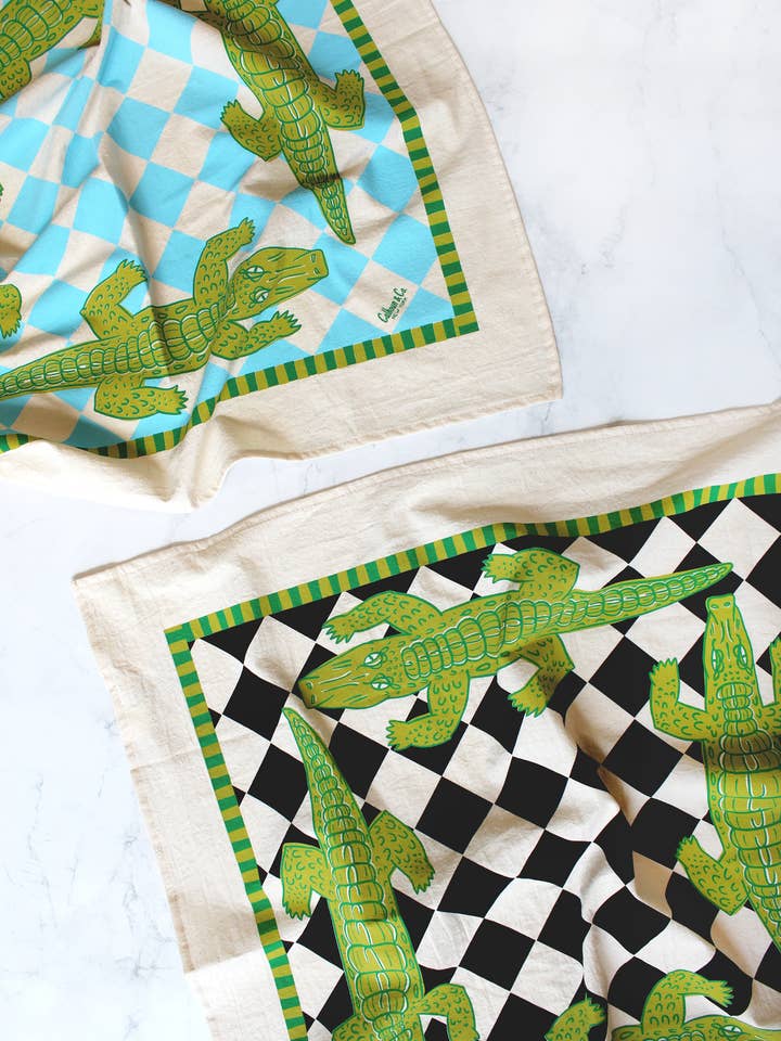 Alligator Patio Screen Printed Tea Towel for wholesale by Calhoun & Co.