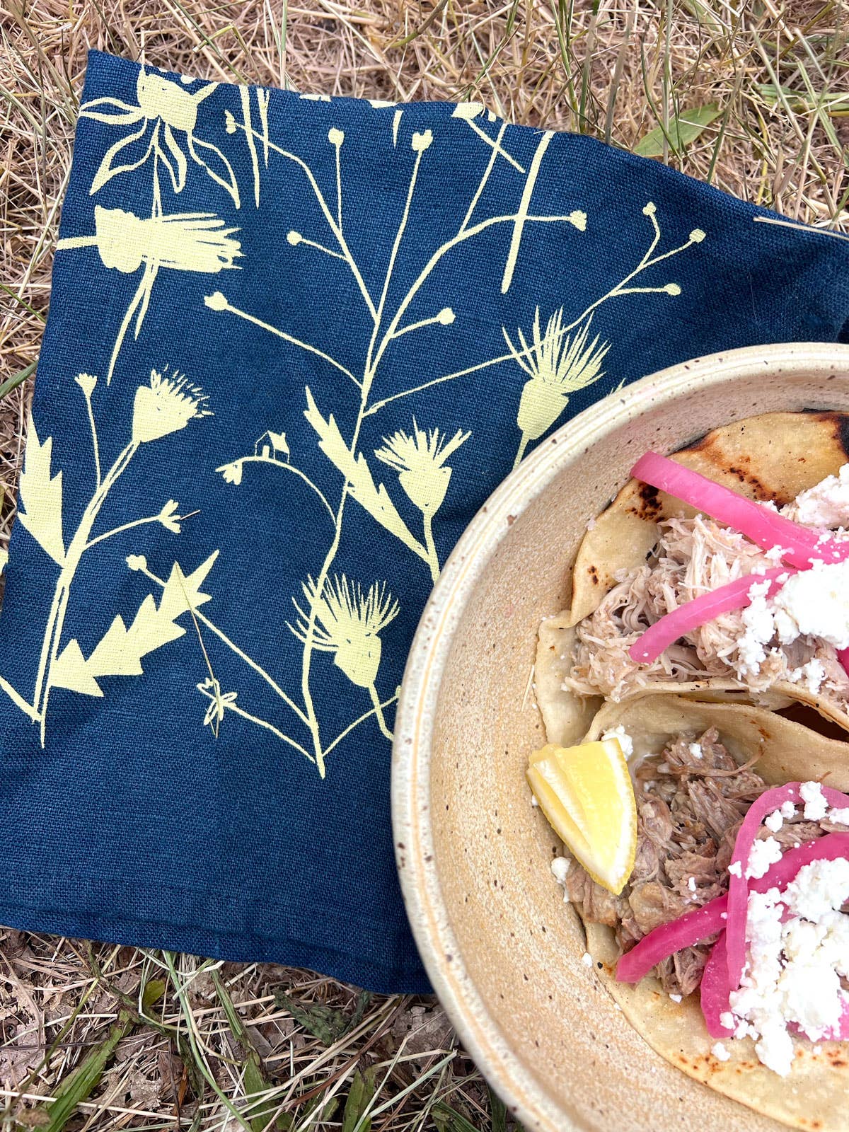 Elana Gabrielle - Wholesale Tea Towel - Wild Weeds Linen Tea Towel - Indigo Wildflower Design1