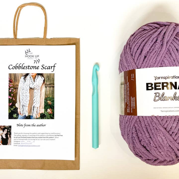 Cobblestone Fringe Scarf Crochet Kit for wholesale by The Hook Up Crochet Co.