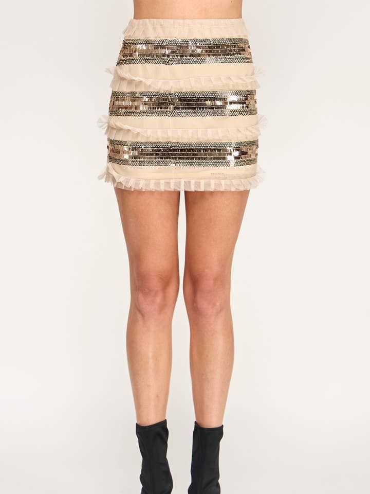 Lumi Tulle Mini Skirt - Mesh Sequins Stripe for wholesale by Vestis M