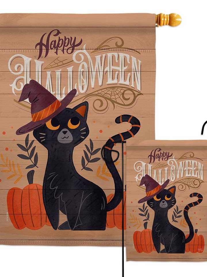 Witchy Cat Falltime Halloween Decor Flag for engroshandel hos Two Group Flag Co