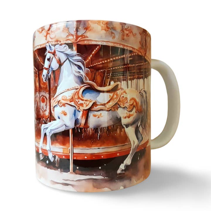 Carousel Coffee Mug, Fantasy Water Colour Style (Design 2) for wholesale by Rockways Designs