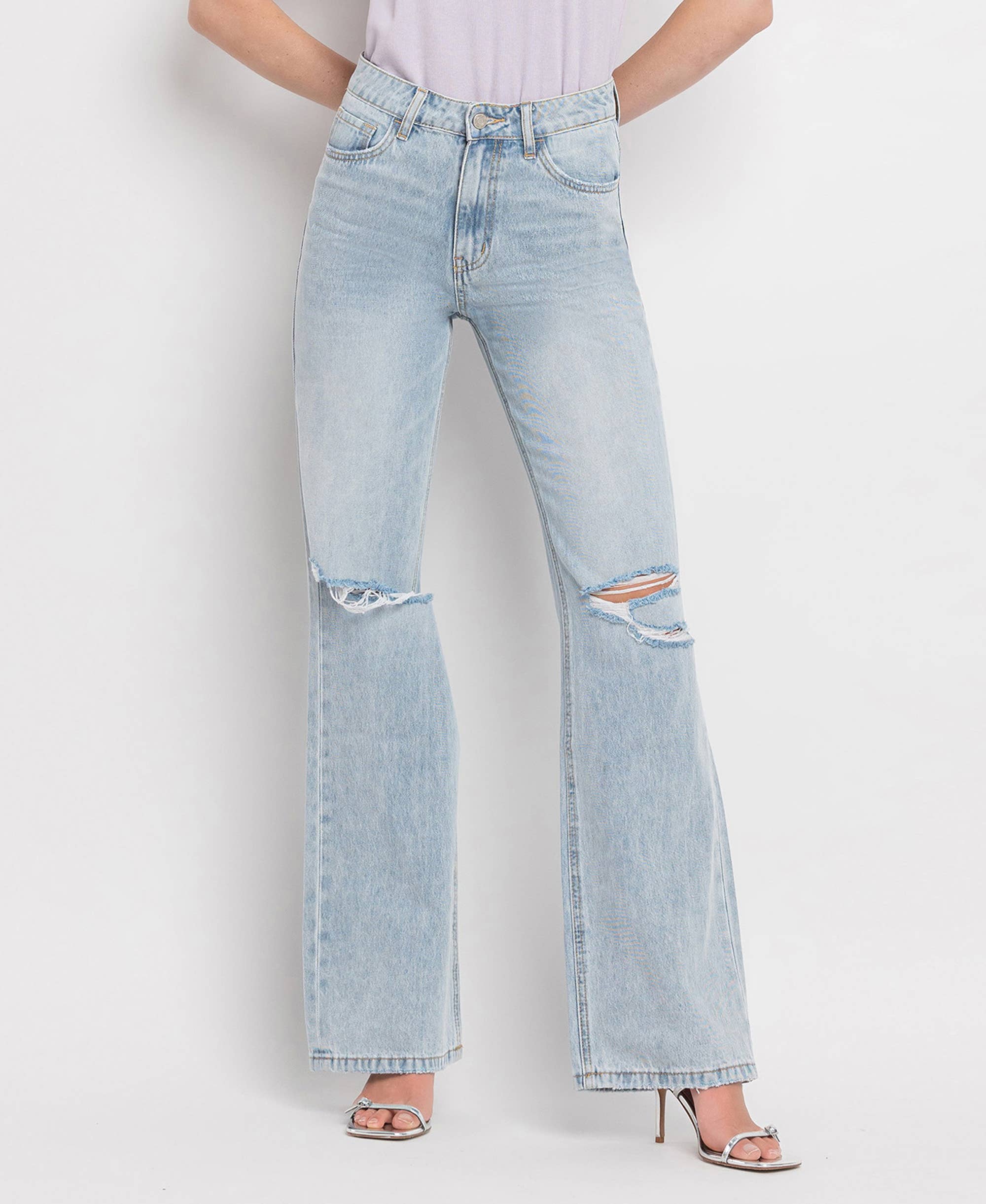 BARELY WORN 90'S VINTAGE SUPER HIGH RISE FLARE JEANS V2473 for wholesale on Faire0