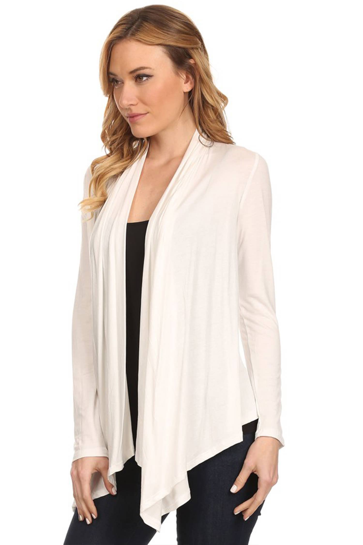 MOA COLLECTION - Wholesale Cardigan - Women's - Women's Casual Solid Long Sleeve Open Front Draped Cardigan16