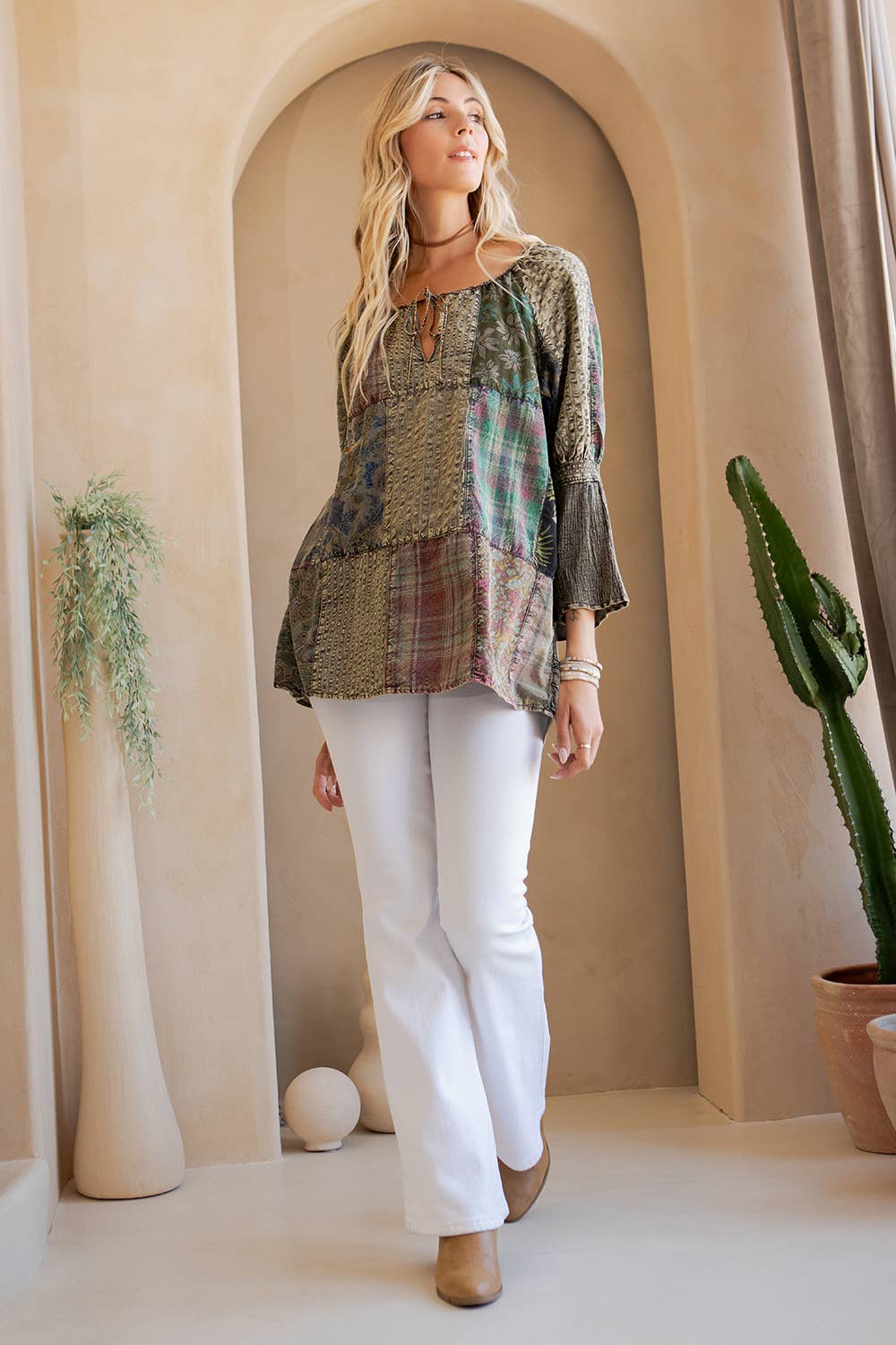 Young Threads - Wholesale Tunic - Women's - Peasant Top with Print Checks Patchwork (New Color)15