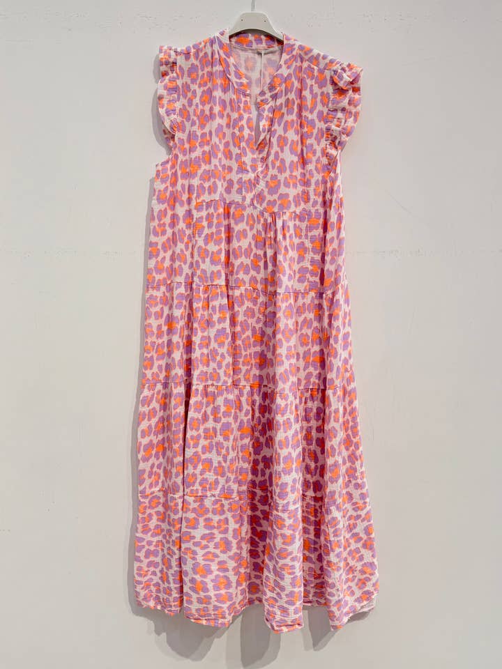 NOELINE - Wholesale Dress - Women's - Printed cotton gauze dress 25670-BIG LEOPARD
