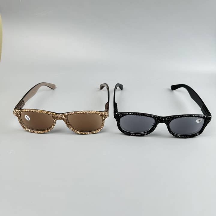 Ole - Wholesale Sunglasses - Women's - Rhinestone Rectangle Sun Reader G0486 - Gold4