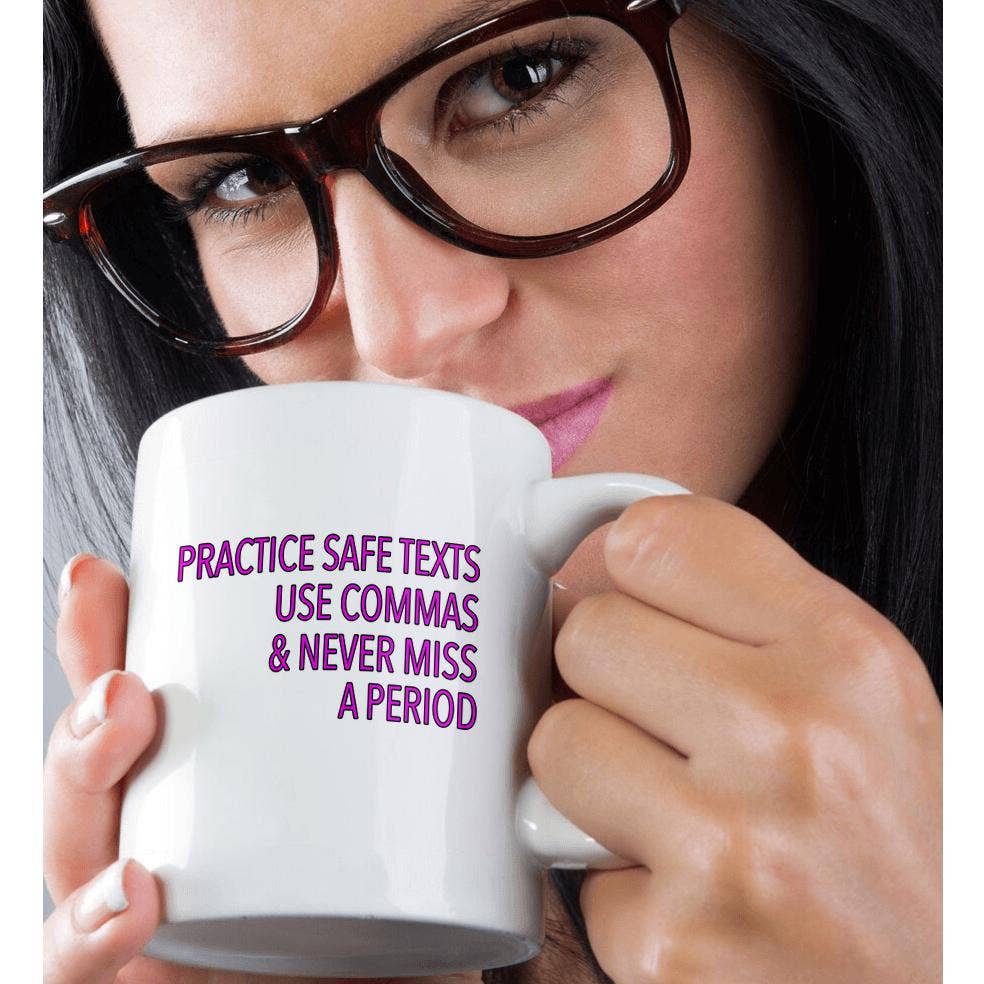 3dRose - Wholesale Coffee Mug - 3dRose, Practice Safe Texts Use Commas And Never Miss A Period Pink, Mug9