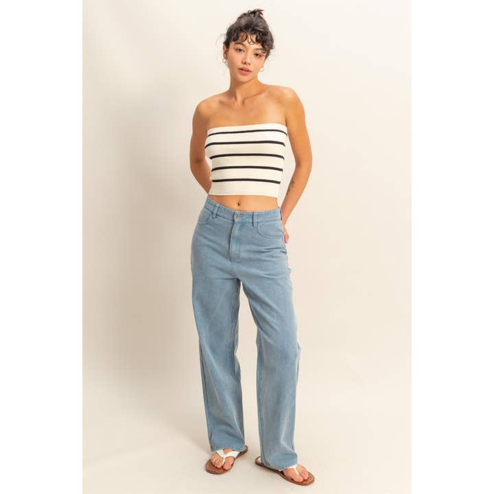HYFVE - Wholesale Shirt - Women's - DZ25A687-Strapless Striped Fitted Sweater Top
