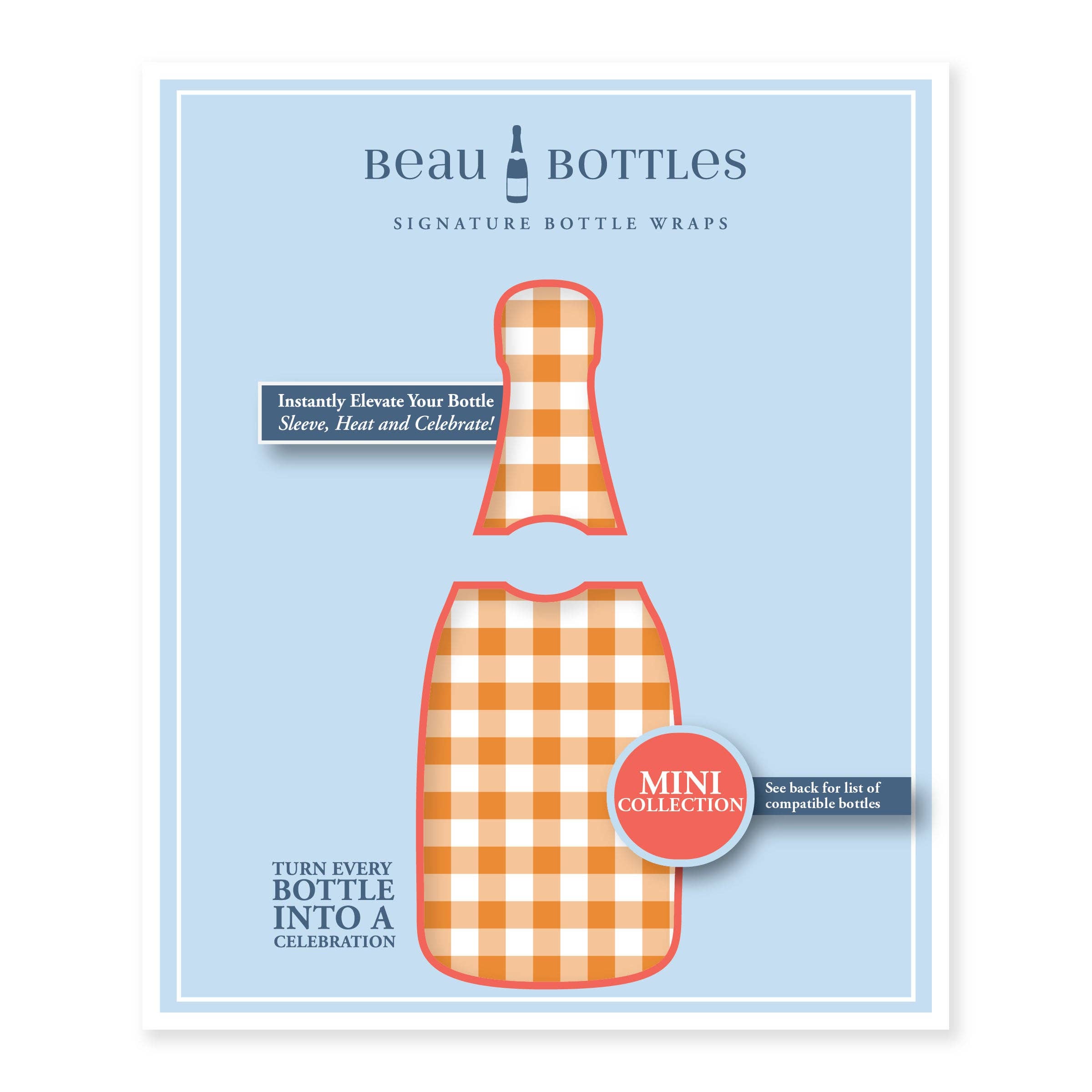 Beau Bottles - Wholesale Wine Gift Bag - Beau Bottles Orange and White Gingham - MINI Prosecco Collection - Six Pack5