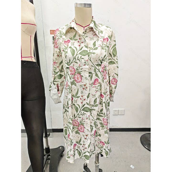 White Fall Pastoral Fresh Floral Print Collared Dress ZK3336 for wholesale on Faire2