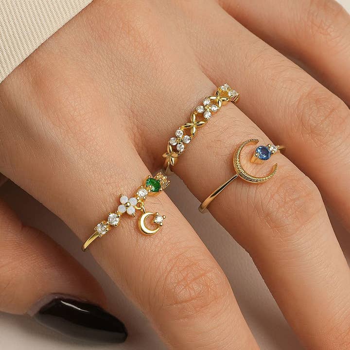 Gioiellin - S925 Silver Jewelry - Wholesale Multi-Stone Ring - 925 Sterling Silver Colored Zircon Star and Moon Ring20