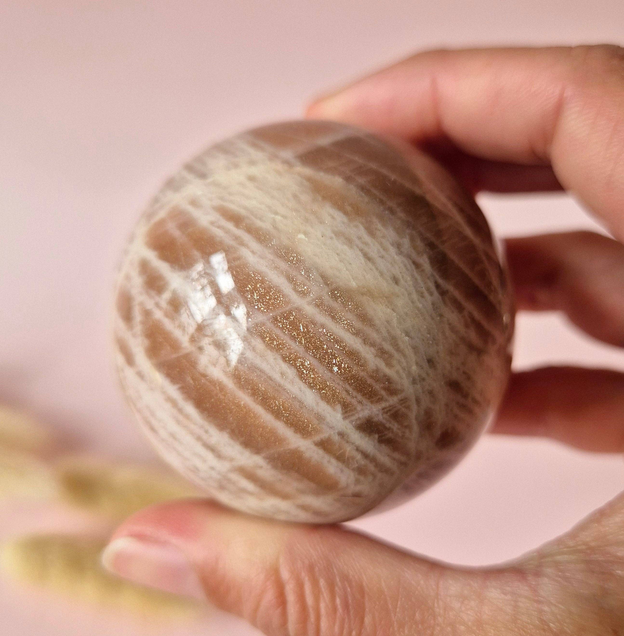 Moonlight Gemstones - Wholesale Spiritual Stone/Crystal - Crystal Gemstone Golden Sunstone Sphere with Blue & Gold Flash | 45–63 mm sphere7