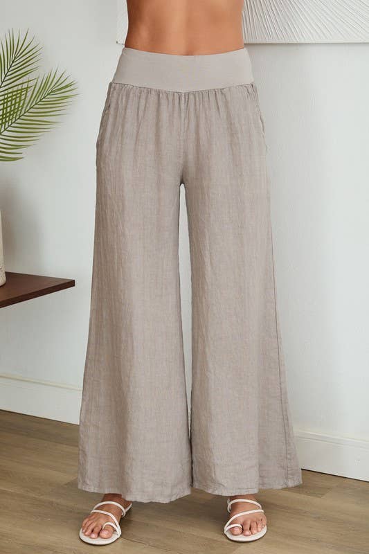 VENTI6 - Wholesale Pants - Women's - SOLID LINEN STRETCH WAISTBAND PANTS (8730-SOLID)38