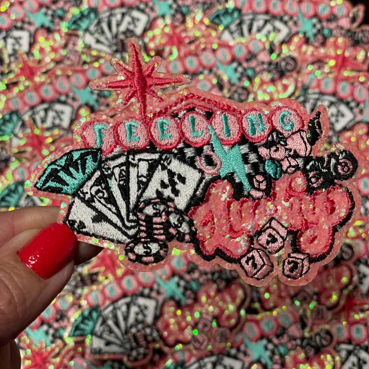sequinandstiches – Emblema por atacado – Patch Feeling Lucky, Patch para Chapéus de Camionista, Patch Rosa, Patch Glitter, Patch Cowgirl, Patch Trendy, Patch Iron On, DIY
