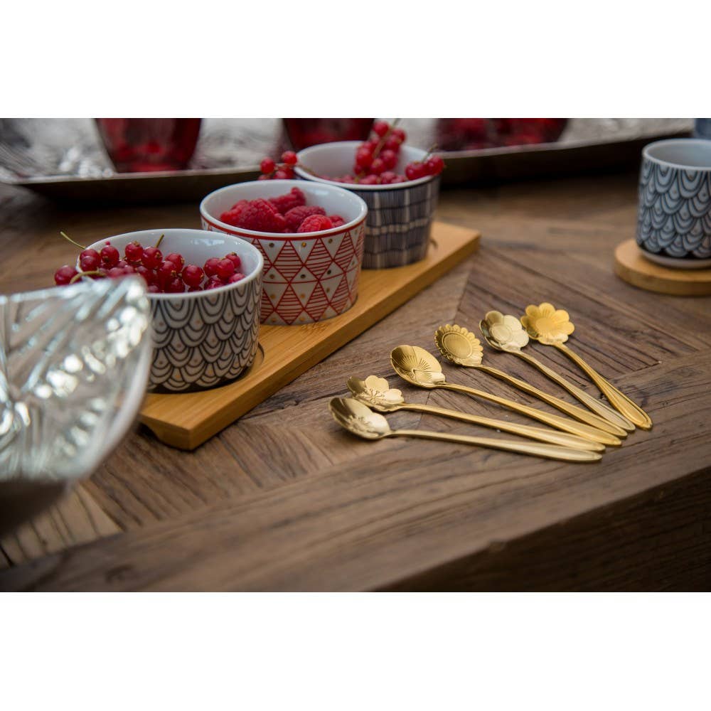 AULICA - Wholesale Table Spoon (Cutlery) - Assorted golden flower dessert spoons - set of 61