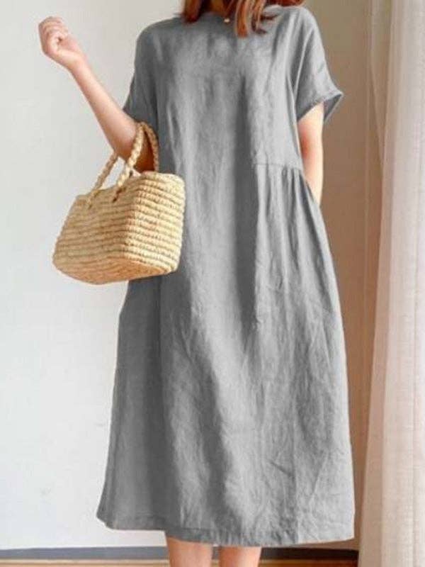 StyleGalX - Wholesale Dress - Women's - Casual Loose Solid Color Round-Neck Midi Dresses