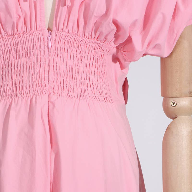 Branco SY185 Elegante Vestido Longo com Colagem Floral com Decote em V e Cintura Alta para venda a revendedores na Faire21