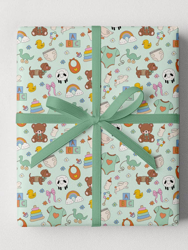 Baby Celebration Gift Wrap Rolls for wholesale by Illustrating Amy