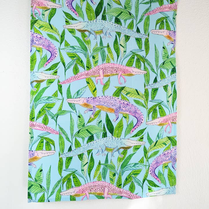 Tea Towel - Gators (turquoise) for wholesale by Natalie V. Mason