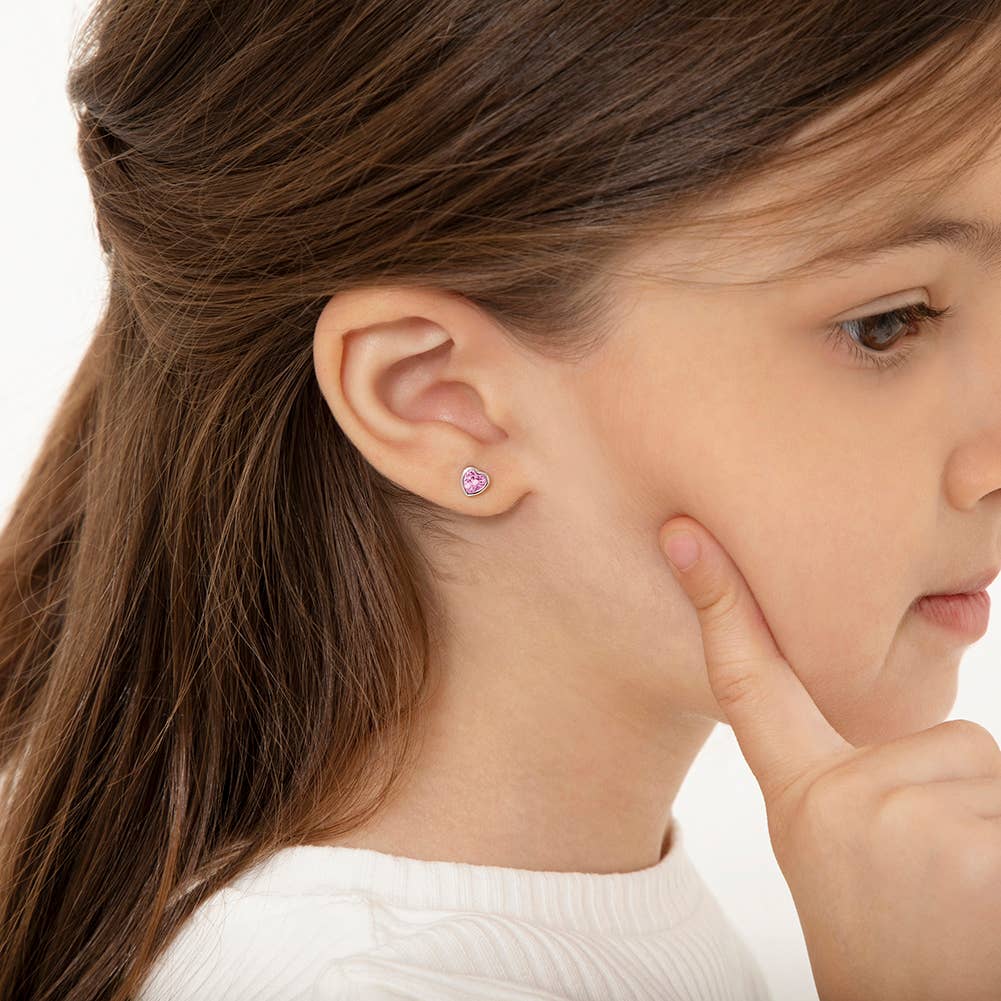 In Season Jewelry - Wholesale Earrings - Kids - CZ Birthstone Heart Toddler Kids Earrings - Sterling Silver5