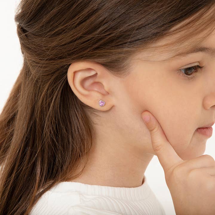 In Season Jewelry - Wholesale Earrings - Kids - CZ Birthstone Heart Toddler Kids Earrings - Sterling Silver5
