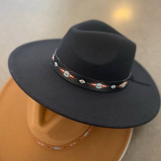 Love and Thyme - Wholesale Fedora - Women's - Boho Tribal Pattern Strap Vegan Felt Fedora Hat