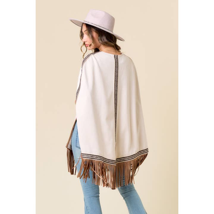 Saints & Hearts - Wholesale Cape - Women's - SIJ5386A CREAM FRINGED CAPE WITH EMBROIDERY12