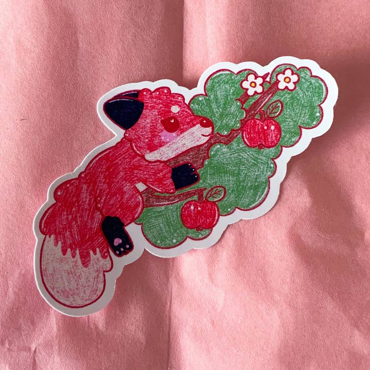 Apple Tree Harvest Fox Glossy Sticker | Skizzenfuchs für den Großhandel von Skizzenfuchs