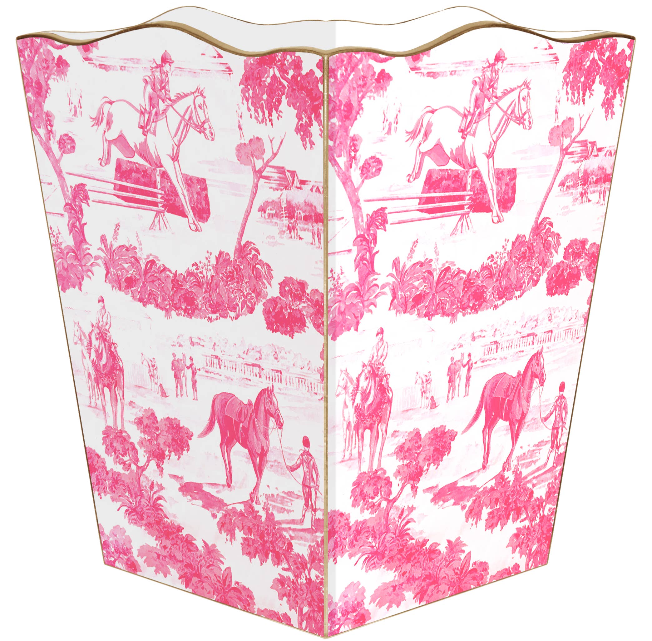 Marye-Kelley - Wholesale Trashcan/Trash Bin - WB9238-Pink Equestrian Toile Wastepaper Basket0