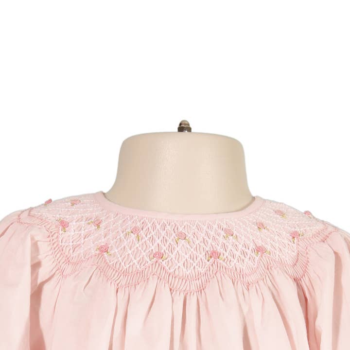 Hello Bebes! - Wholesale Dress - Baby - Solid Pink Geo Smocked Short Sleeve Bishop Dress