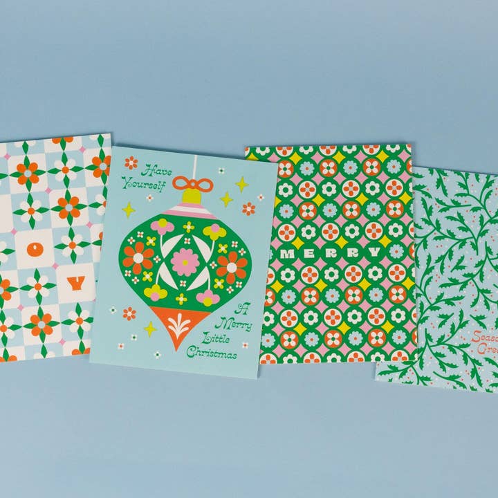 My Darlin' - Wholesale Christmas Card - Merry Little Ornament • Retro Floral Christmas Card or Set3