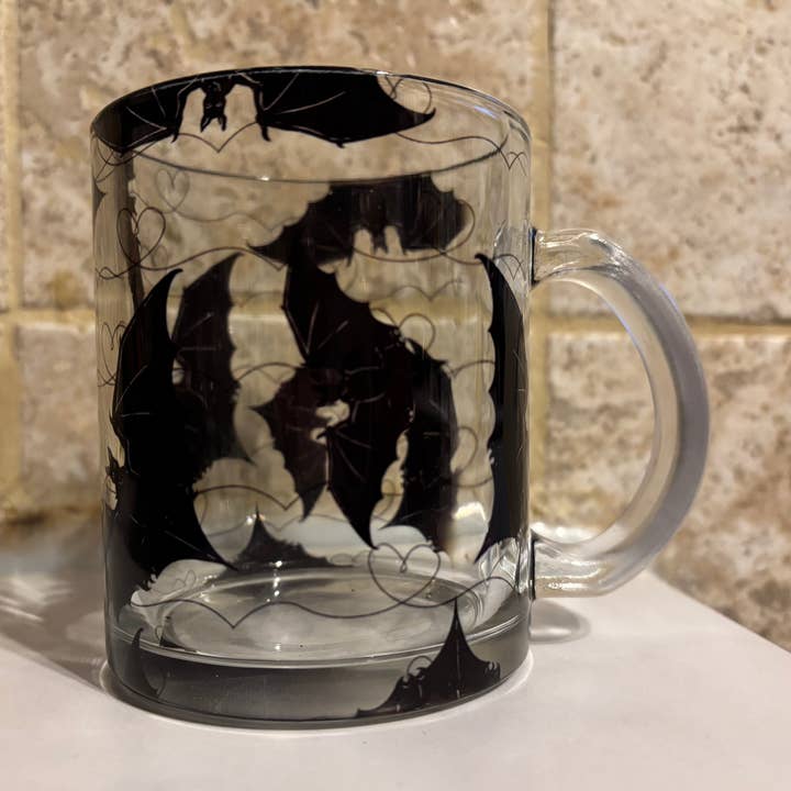 Clear mug with bats for wholesale by The Pumpkin Empress