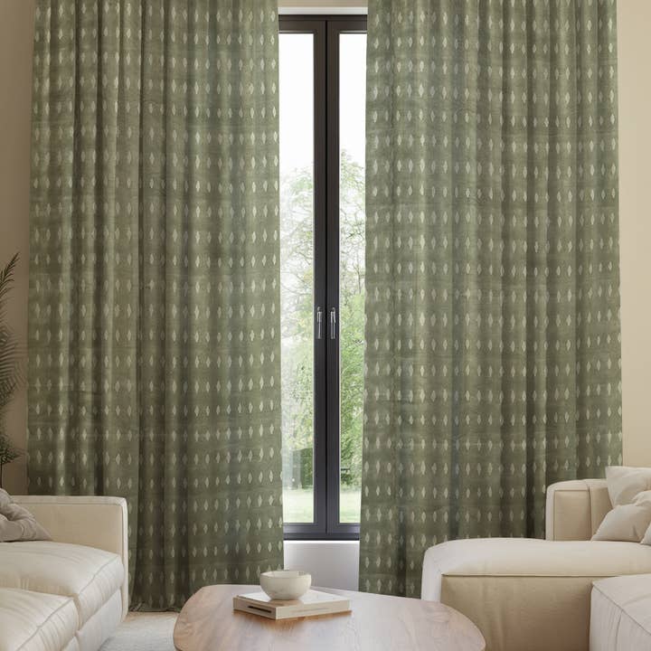 Klassisk indisk trykt tyk linned plisseret gardin - Omji for engroshandel hos Fabdivine