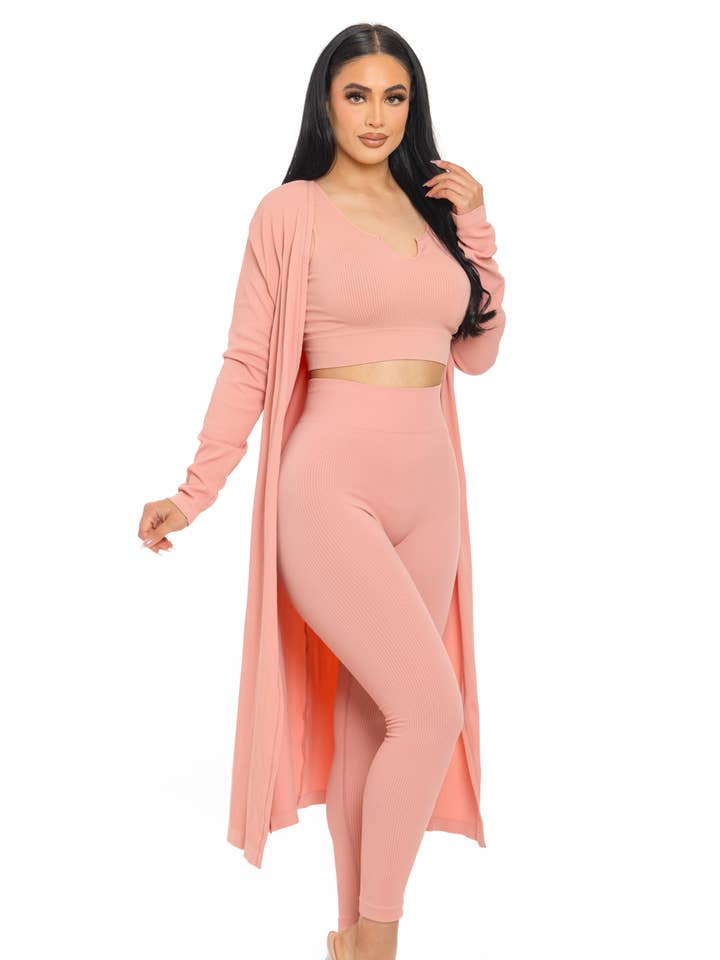 Lime All the Time - Wholesale Activewear set – Women′s - 3 Pc Seamless Tank top/Legging/Cardigan Yoga Active Wear Set5