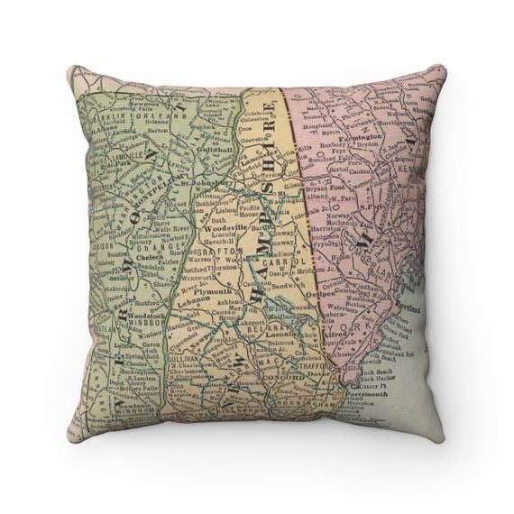 Daisy Mae Designs - Vente Coussin décoratif - Coussin Carte du New Hampshire – Coussin Carré 18"0