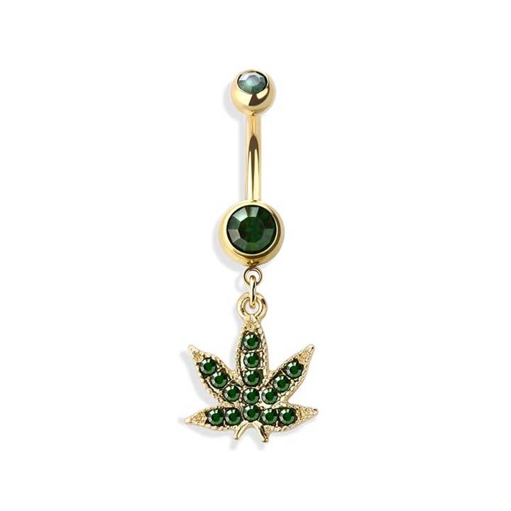 CRAVE - Wholesale Navelring - GROENE MARIHUANA POT BLAD BENGELEN NAVEL RING3