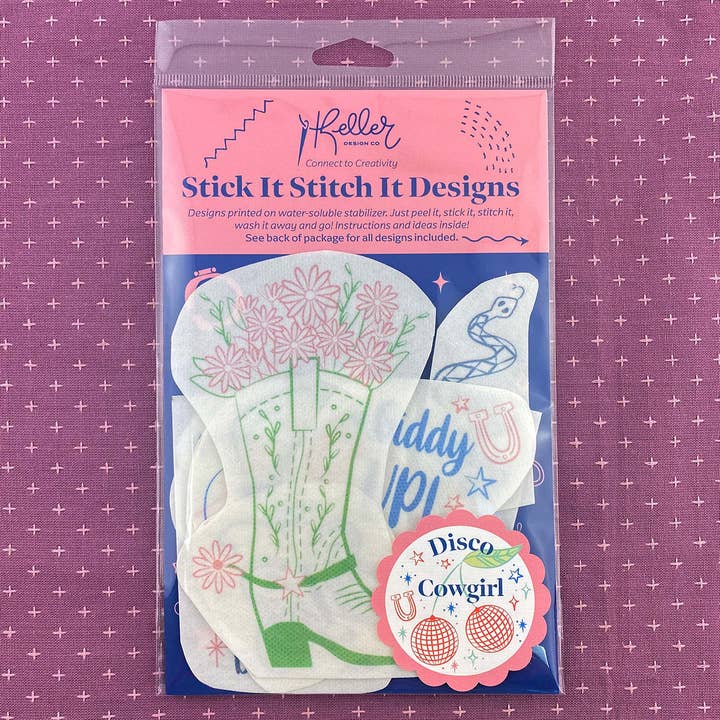 Keller Design Co. - Wholesale DIY Craft Kit - Stick It Stitch It Water Soluble Embroidery Patterns-Disco Cowgirl15