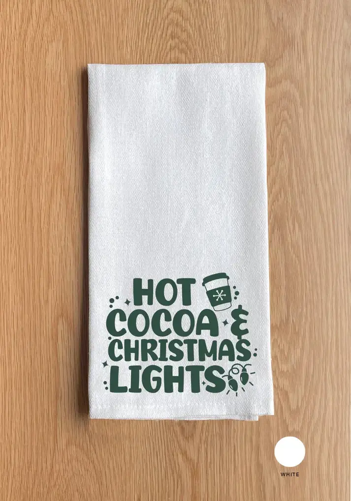 PolarX Ornaments - Wholesale Tea Towel - Hot Cocoa & Christmas Lights Kitchen Towel0