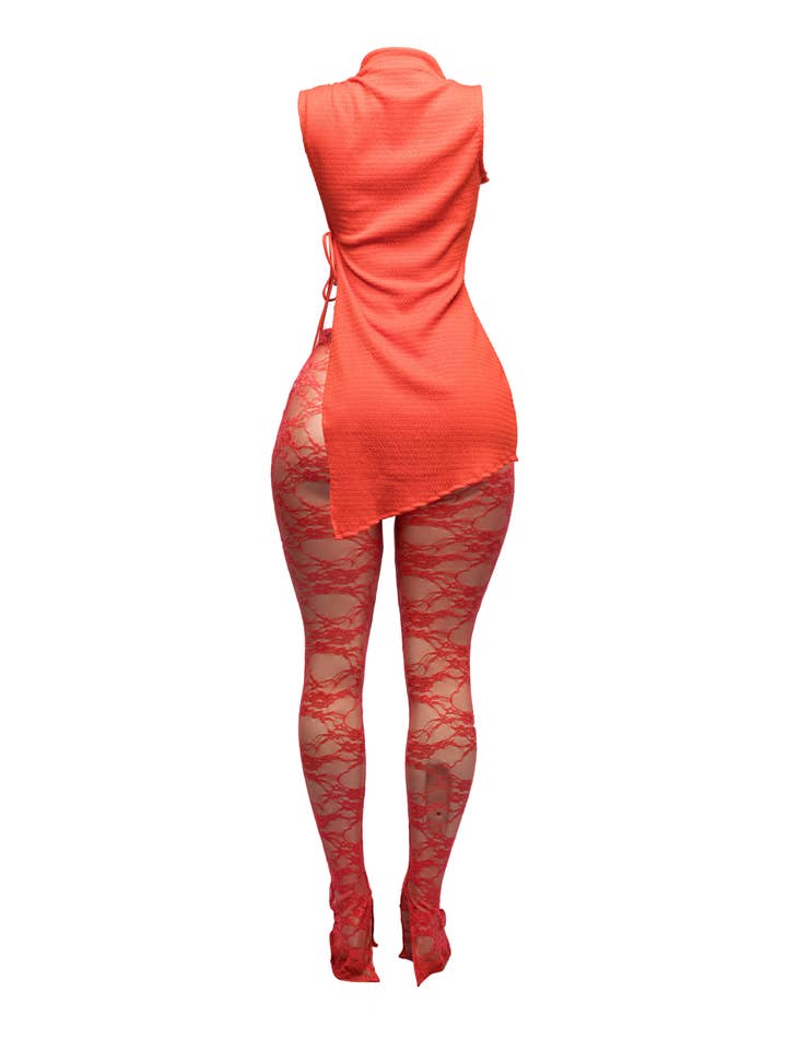 K Too - Wholesale Top & Pant Set (NOT Loungewear) - Women's - Side tie tunic with lace pant set
