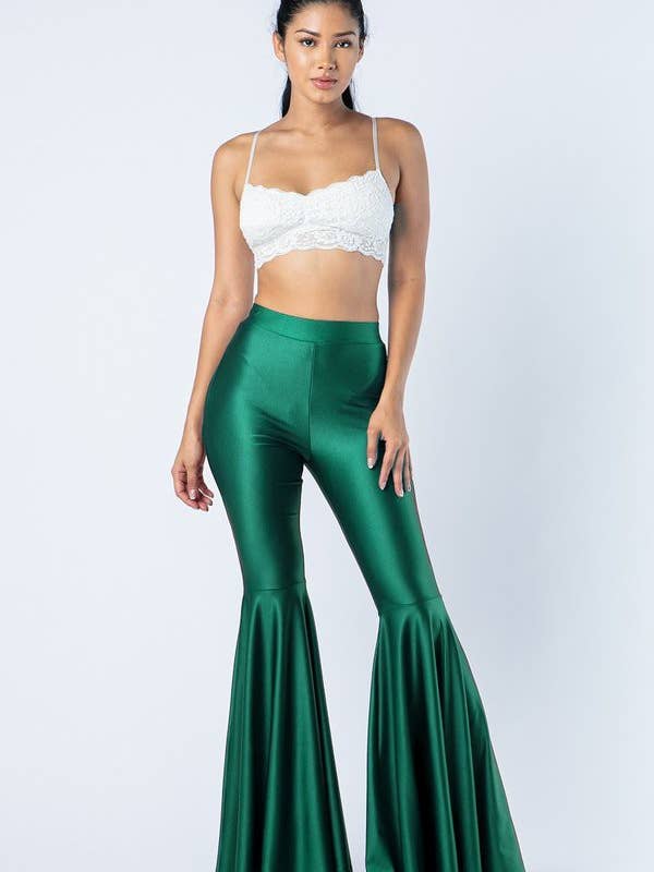 Lime All the Time - Wholesale Pants - Women's - Solid Metallic Bell Bottom Pants