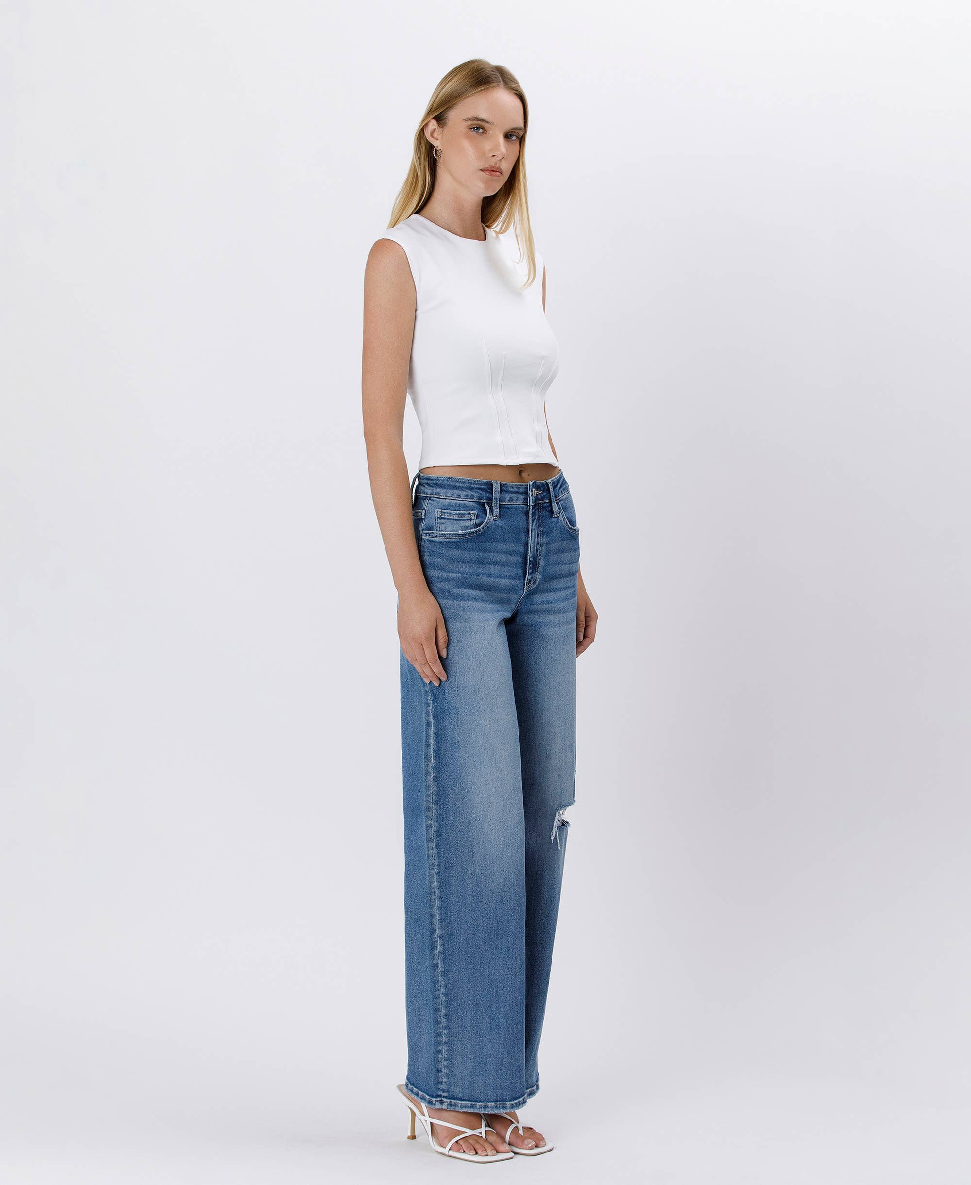 ALONG CAME HERE SUPER HIGH RISE BAGGY WIDE JEANS LV1506 for wholesale on Faire9