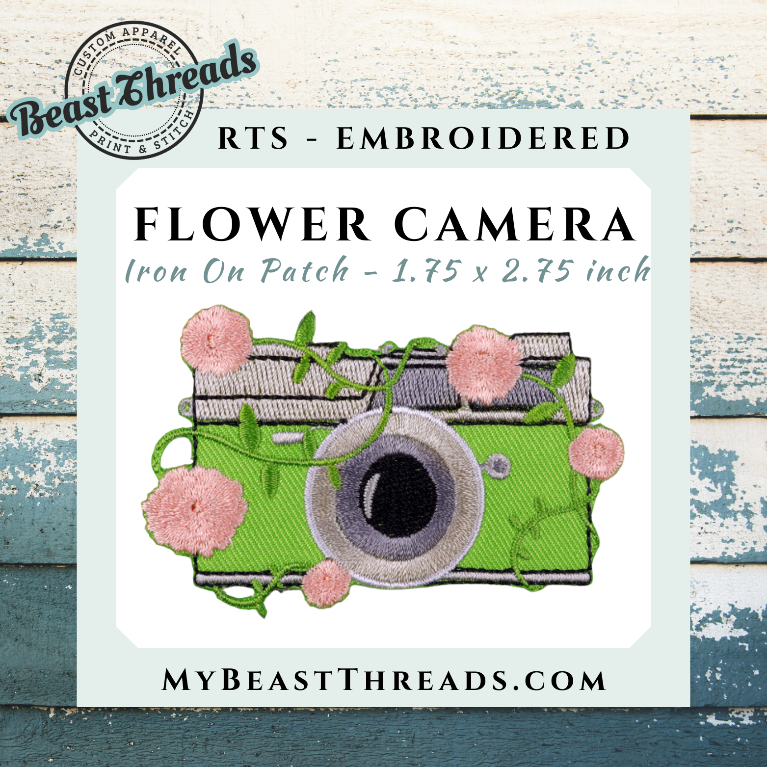 Beast Threads LLC - Wholesale Patch - Floral Camera Embroidered Patch- RTS0