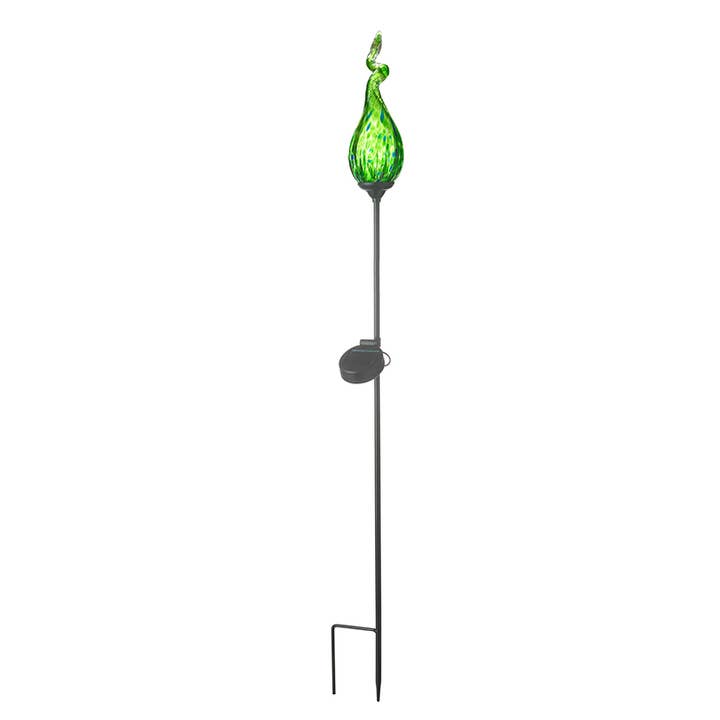 Heaven Sends – wholesale Garden/lawn stake – Green Glass Flame Solar Metal Stake