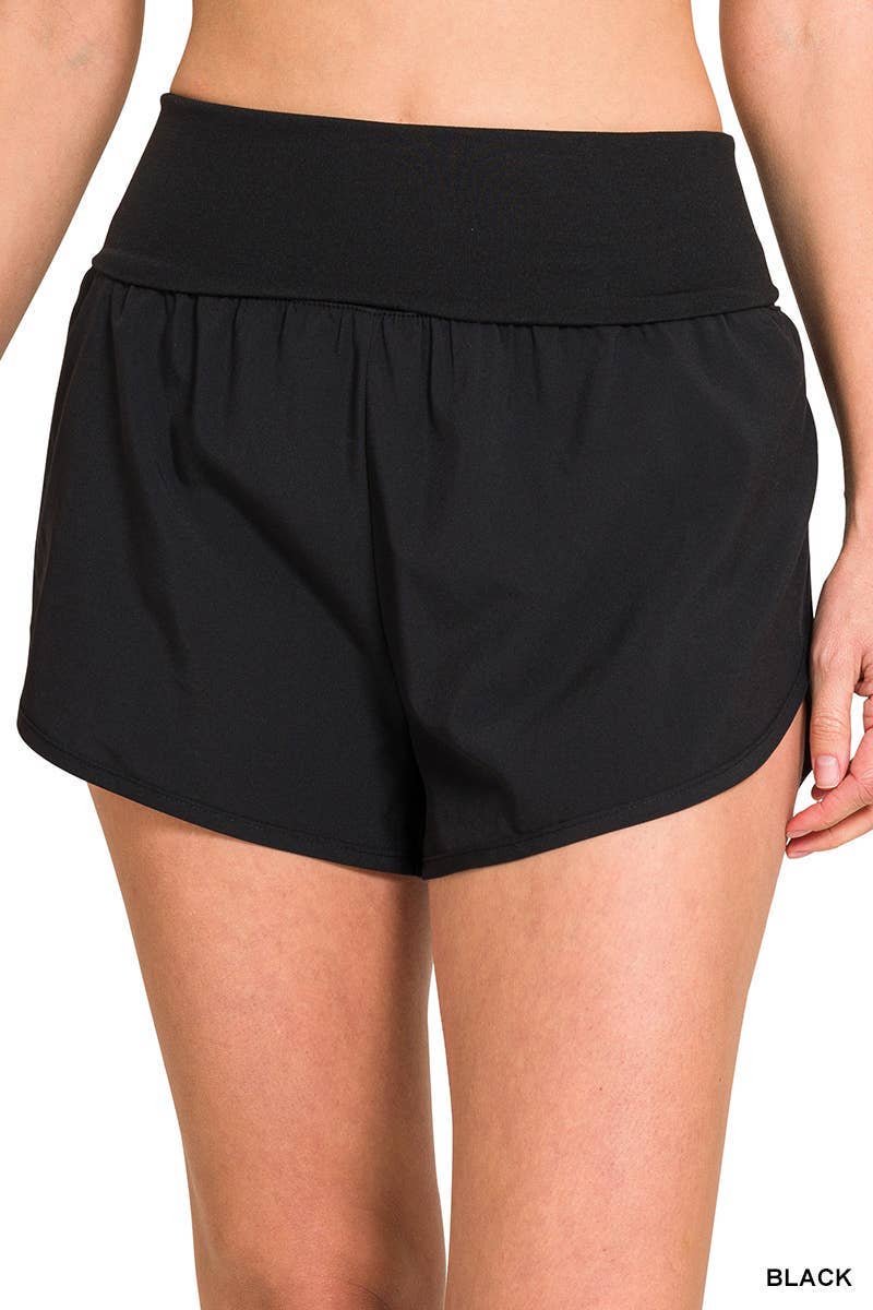 Vanilla Monkey - Wholesale Athletic Shorts - Women's - High Waisted Band Fold-over Running Shorts4