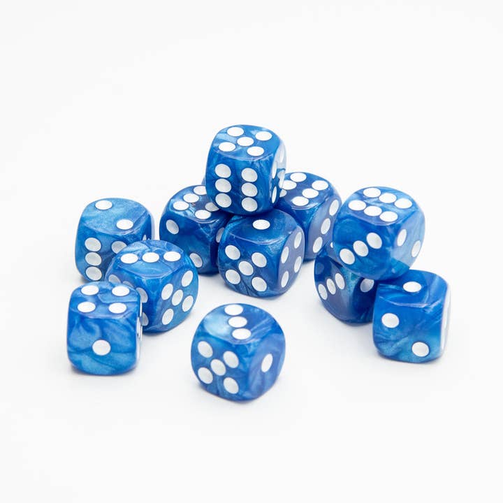 Tabletop Dominion Limited - Wholesale Dice - Pearl D6 Dice Set | Blue | RPG 12 Pack | Round Edge2