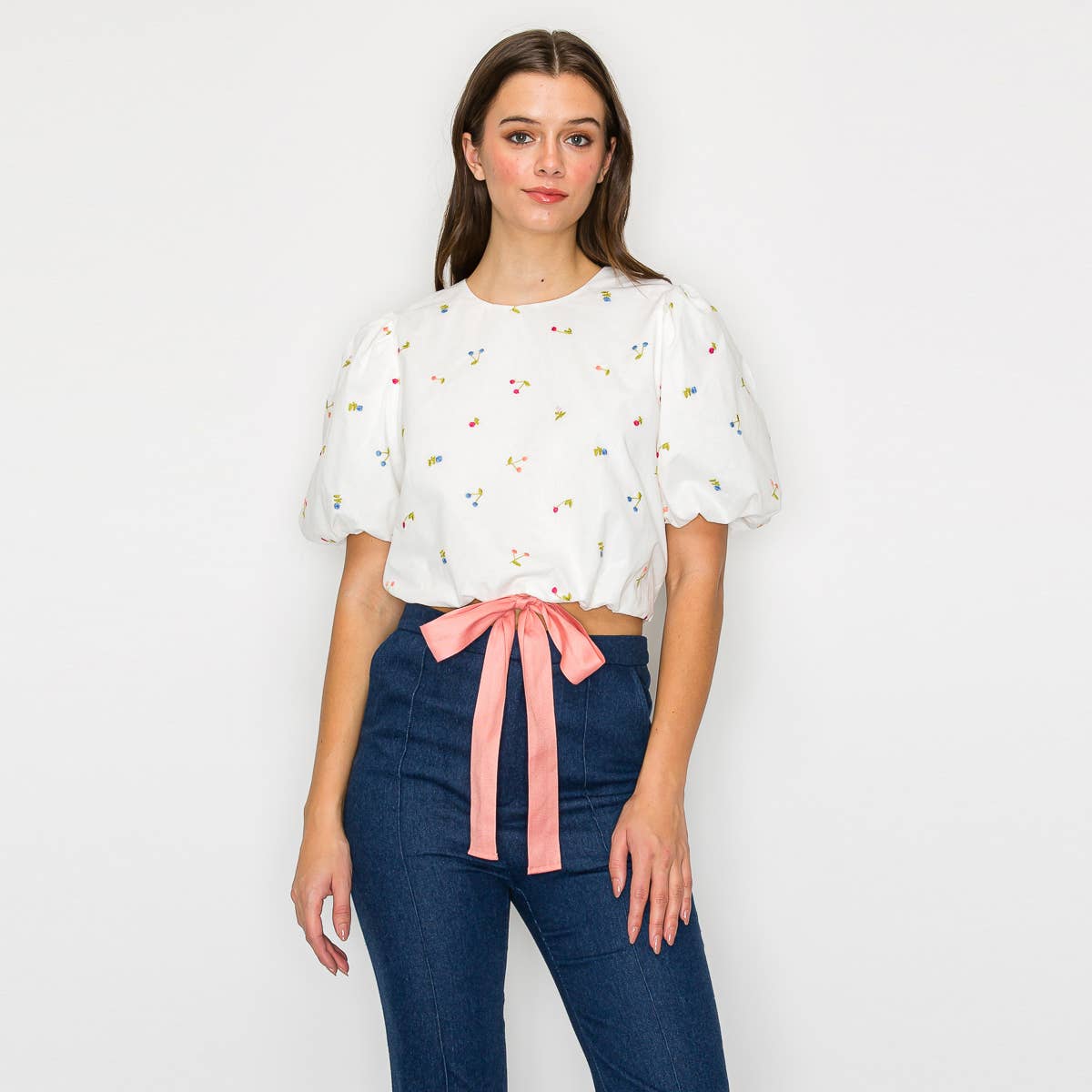 LoveWednesday - Wholesale Blouse - Women's - Cherry Cherry Cherry Crop Top With Bow - LWT195711