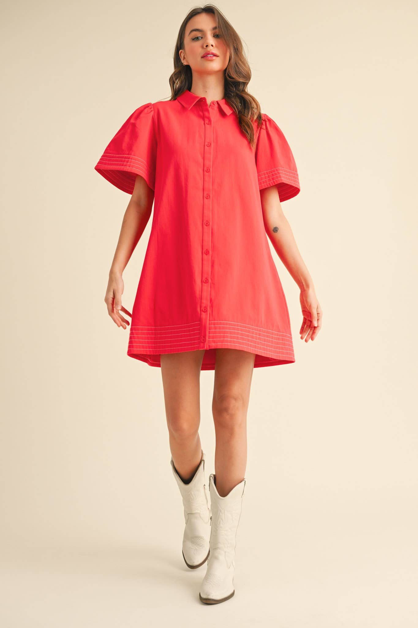 &MERCI - Wholesale Dress - Women's - SHORT SLEEVE BUTTON DOWN MINI DRESS MDR357216