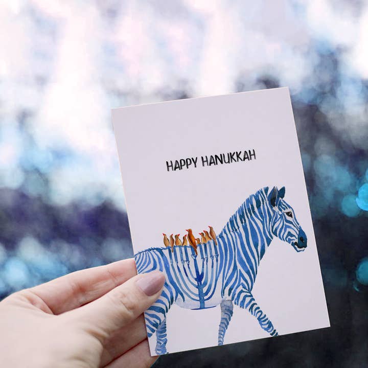 Liyana Studio - Vente Cartes de Hanoukka - Zebra Menorah - Carte de Hanoukka drôle