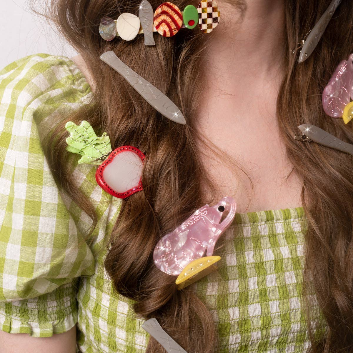 WINONA IRENE - Wholesale Hair Accessories Set - Women's - Sardine Fish Hair Clip Set in Silver Acetate with Rhinestone7